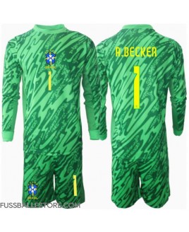 Günstige Brasilien Alisson Becker #1 Torwart Heimtrikotsatz Kinder Copa America 2024 Langarm (+ Kurze Hosen)